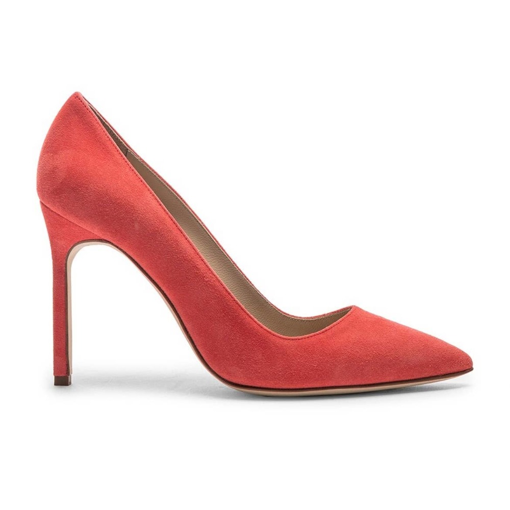 Manolo Blahnik BB 90 Pumps Coral Pink Suede Leather Size EU 38.5